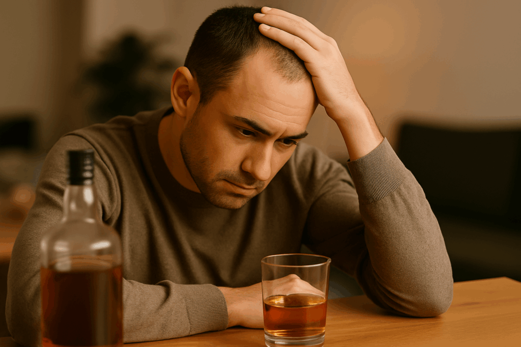 close-up of a man washing his hair in the shower, symbolizing healthy scalp care and prevention of hair loss