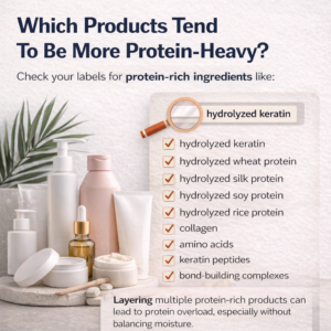 Checklist of protein-heavy hair product ingredients that can contribute to protein overload when overused