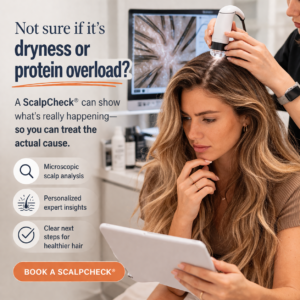 Professional scalp analysis showing ScalpCheck evaluation to identify causes of hair thinning, breakage, or scalp issues